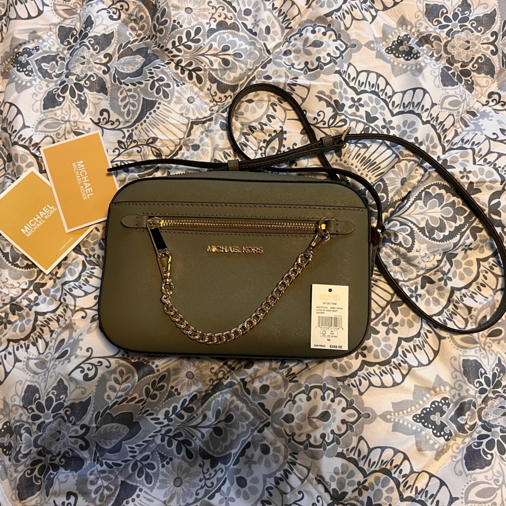 Michael Kors Jet Set Chain crossbody army green NWT